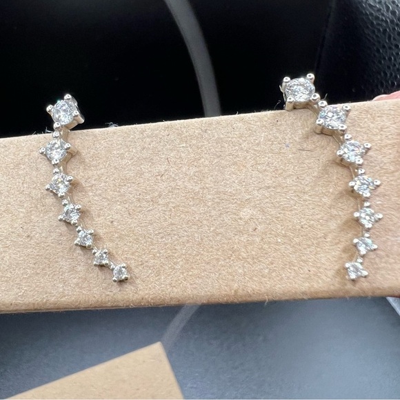 Sterling Silver 7-Star Crystal Ear Cuff Climber Cartilage Earrings - Picture 11 of 14